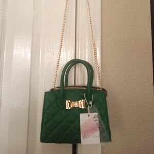 Blush Kiss rich green and gold over the shoulder chain strap mini handbag